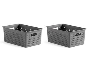 TATAY Rectangular Organiser Box 4L Bohol, Polypropylene, BPA Free, 100% Recycled Plastic. Anthracite Grey. Measures 17 x 27 x 11,5 cm (Pack of 2)