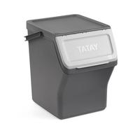 TATAY Recycling Bin Easy Waste 20 L 35x27x36 cm Made with Recycled Material | Recycling Bin Household | Stackable Design | Click-Lid System | Modular Storage Design | Integrated Carry Handle, Grey