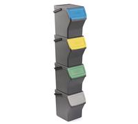 TATAY Recycling Bin Easy Waste 20 L Stackable Design Modular Storage Design | Recycling Bin Household | 4-Piece Set | Dimensions 35x27x36 cm | Click-Lid System | Set of 4 | Integrated Carry Handle, Grey