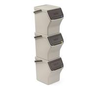 TATAY Recycling Kitchen Bin Easy Waste 20L | Set of 3 | Stackable Recycling Bins Modular Design | Click-Lid System | Integrated Carry Handle | Made from Recycled Material | 35x27x36 cm - Ecohome