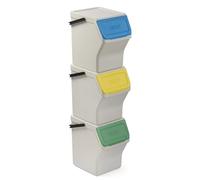 TATAY Recycling Kitchen Bin Easy Waste 20L | Set of 3 | Stackable Recycling Bins Modular Design | Click-Lid System | Integrated Carry Handle | Made from Recycled Material | 35x27x36 cm - White