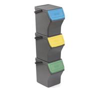 TATAY Recycling Kitchen Bin Easy Waste 20L | Set of 3 | Stackable Recycling Bins Modular Design | Click-Lid System | Integrated Carry Handle | Made from Recycled Material | 35x27x36 cm - Grey