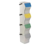 TATAY Recycling Kitchen Bin Easy Waste 20L | Set of 4 | Stackable Recycling Bins Modular Design | Click-Lid System | Integrated Carry Handle | Made from Recycled Material | 35x27x36 cm - White
