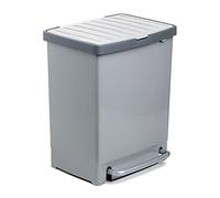 Tatay Recycling Kitchen Bin with Pedal 25L | Internal Divider for 2 Waste Types | Indoor and Outdoor Use | Fits 30L Bags | BPA-Free Durable Plastic | 33.5x31x42 cm, Grey