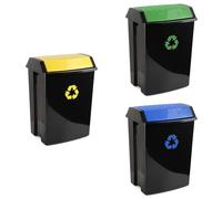TATAY Recycling Kitchen Bins with Swing Lid 50L | 3 Units: Plastic, Cardboard, and Glass | Indoor and Outdoor Use | Anti-UV Finish | Fits 30L to 50L Bags | BPA-Free Durable Plastic