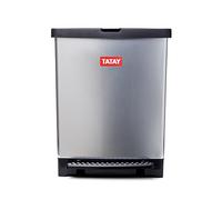 TATAY Kitchen Bin, 25 Litre Capacity, Retractable Pedal, Polypropylene, BPA Free, 30 Litre Garbage Bag, Steel Grey, Dimensionss 33,5 x 31 x 42 cm