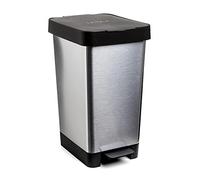 TATAY Rubbish Bin Smart 25 L Fits 30L Bags Compact and Functional Design | Rubbish Bin Kitchen | Dimensions 26x36x47 cm | BPA-Free Material | Foot Pedal Opening | Indoor and Outdoor Use, Metallic Grey