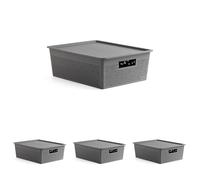 TATAY Set of 12L Rectangular Bohol Organizer Box and Lid, Polypropylene, BPA Free, 100% Recycled Plastic, Anthracite Grey, Measures 30.5 x 39.5 x 13.5 cm (Pack of 4)