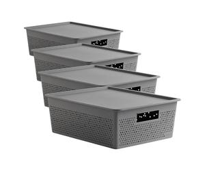TATAY Set of 12L Rectangular Bohol Organizer Box and Lid, Polypropylene, BPA Free, 100% Recycled Plastic, Anthracite Grey, Measures 30.5 x 39.5 x 13.5 cm (Pack of 4)