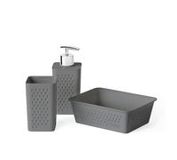 TATAY Set of 3pcs Bathroom Accessories (Tumbler + Dispenser + Organiser A6) Bohol, Polypropylene, BPA Free, 100% Recycled Plastic, Anthracite Grey