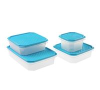 TATAY Set of 4 Food Storage (1 x 2.1 L, 2 x 1.3 L, 1 x 0.6 L), Airtight, Flexible Pressure Lid, BPA free, Suitable Microwave and Dishwasher, Blue