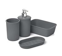 Tatay Set of 4pcs Bathroom Table Top (Tumbler + Dispenser + Soap Dish + Soap Dish + Organiser A6) Baobab, Plastic, BPA Free, Anthracite Grey