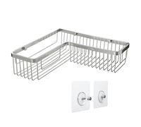 TATAY Shower Shelf No Drill Rectangular Corner | Includes Mounting System (Quick Fix) | Holds up to 5 kg | 100% Stainless Aluminium | Shower Organiser Basket - 30 x 8.5 x 30 cm - Chrome