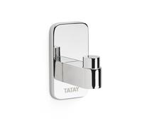 TATAY Single Bathroom Towel Hanger Slim, Wall Hook, Stainless Steel, Double Fixing System with Screws or Glu Fix. Measures 3,5 x 4,5 x 6,5 cm