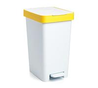 Tatay Smart Pedal Bin, 25L Capacity, Retractable Pedal, Polypropylene, BPA Free, 30L Trash Bag. Yellow Recycling. Measures 26 x 36 x 47cm