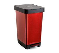 Tatay Smart Pedal Bin, 25L Capacity, Retractable Pedal, Polypropylene, BPA Free, 30L Trash Bag. Red Steel. Measures 26 x 36 x 47cm