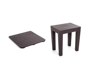 TATAY Square Shower Platform of Resistant plastic, Wood Effect Finish. + Rectangular stool made of brown textured polypropylene, with wood effect finish
