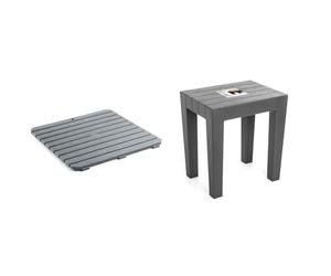 Tatay Square Shower Platform of Resistant plastic, Wood Effect Finish + Rectangular stool made of textured polypropylene Gray, with wood effect finish