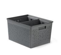 TATAY Plastic Storage Baskets Bohol | Set of 4 Organiser Boxes | Optimal Ventilation | Stackable Modular System | Integrated Handles | BPA-Free Recycled Plastic | 30x39x21.5 cm, Grey