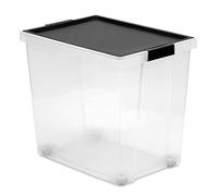 TATAY Storage Box with Lid, 60L Capacity, with Handles and Wheels, Recycled PP Lid, Transparent, BPA Free, Black. Measures 37 x 51 x 45 cm