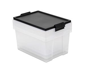 TATAY Storage Boxes with Lids 35L Multipurpose - Style | Set of 3 Units | Lid with Hinges Included | Stackable and Lightweight Design | BPA Free Plastic | 37x51x26 cm, Black