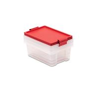 TATAY Storage Boxes with Lids 7L Multipurpose - Style | Set of 3 Units | Lid with Hinges Included | Stackable and Lightweight Design | BPA Free Plastic | 25x36x13.5 cm, Red
