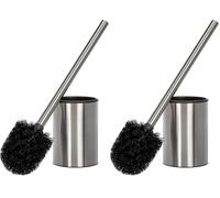 TATAY Toilet Brush | Stainless Steel | Satin Metal Finish | Includes Inner Bucket | Modern & Easy-Clean Design | Maintains Bathroom Hygiene | Toilet Brush with Holder | 9 x 9 x 37 cm (Pack of 2)