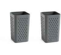 TATAY Toothbrush and Toothpaste Cup Bohol, Polypropylene, BPA Free, 100% Recycled Plastic, Anthracite Grey, Measures 6.5 x 6.5 x 11 cm (Pack of 2)