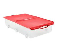 TATAY Underbed Storage Box with Double Opening Lid, 63L Capacity, with Handles and Wheels, Lid 100% Recycled Materials, BPA Free, Red, Measures 45 x 78 x 18 cm