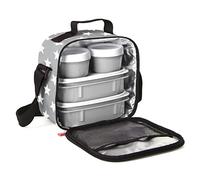 Tatay Urban Food Casual - Insulated Lunch Bag, 3L Capacity, 4 Plastic Food Storage Containers (2 x 0.5 L, 2 x 0.2 L) BPA Free, Grey with Stars. Measure 22.5 x 10 x 22 cm