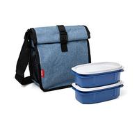 Tatay Urban Food Roll & Go - Insulated Lunch Bag, 4.2 L Capacity, with 2 Plastic Food Storage of 0.5L BPA Free, Denim Blue. Measures 22 x 11 x 22.5 cm
