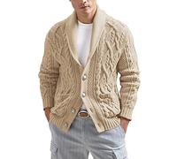 TatbUL Mens Cable Knit Cardigan Slim Long Sleeve Knitted Sweater with Pocket, Khaki Shawl Collar Button Cardigan Warm Thick Knit Jumper Coat Transition Jacket,Xs