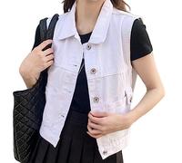 TatbUL Mens Gilet,Women'S Multicolor Short Slim Denim Gilet Waistcoat Simple Side Pockets Sleeveless Denim Vest Jacket Solid Color Washed Denim Vest Summer Button Up Jean Cardigan,White,Xl