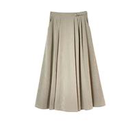 TatbUL Women's Beige Corduroy Maxi Skirt Chic Side Buckle Pleated Skirt, Fashion Warm Midi Skirt Elastic High Waist A Line Skirt Vintage Long Skirt for Ladies Girls,XL