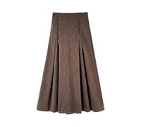 TatbUL Women's Brown Corduroy Pleated Skirt Chic Drawstring Ruched Midi Skirt, Vintage A Line Skirt Elastic High Waist Skirt Fashion Long Warm Skirt for Ladies Girls,XL