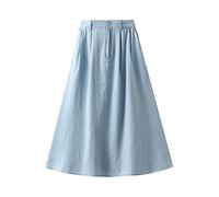 TatbUL Women's Skirts,Summer Lightweight Denim Midi Skirt for Women Blue Elastic High Waist Pleated Skirt with Pockets Soft Cotton A-Line Ruched Casual Long Skirts for Girls Ladies,Light Blue,M