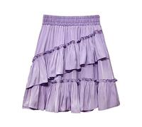TatbUL Women's Skirts,Women's Layered Ruffle Mini Skirt Summer Elastic High Waist Pleated Skirt with Shorts Lining Solid Color Sweet A-Line Ruched Flared Short Skirt for Girls Ladies,Violet,M