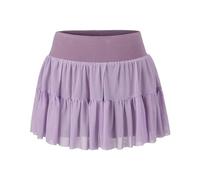 TatbUL Women's Skirts,Women's Layered Ruffle Mini Skirt Summer Elastic High Waist Pleated Skirt with Shorts Lining Solid Color Sweet A-Line Ruched Flared Short Skirt for Girls Ladies,Violet,M