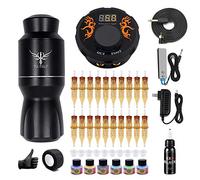 TATELF G16 Complete Rotary Tattoo Machine Pen Kit RCA Short Pen 4.0mm Stroke Power Supply Foot Pedal 20pcs Cartridge needles 7 Colors ink for Beginners Tattoo Artists(Black)