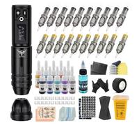 TATELF Machine Set Rotary Wireless Pen with RCA Connector with 1800 mAh Battery 20 Pieces Cartridges Needles 10 inks Complete Accessories for Beginners and Artists