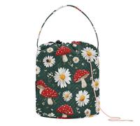 Tatenale Mushroom Daisy Green Yarn Bag Small Crochet Bag Drawstring Yarn Storage Organizer Knitting Project Bags Potable Crochet Holder with Holes Handle Crocheting Needles Knitting Accessories