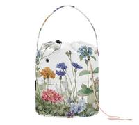 Tatenale Wildflower Bloom Blue Yarn Bag Small Crochet Bag Drawstring Yarn Storage Organizer Knitting Project Bags Potable Yarn Holder with Holes Handle Crocheting Needles Knitting Accessories