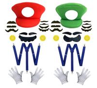Tatibana Mary Luigi Super Bros Hats 2 Sets Super Brother Hats Gloves Button Moustaches Braces Adult Boys and Girls Role Play