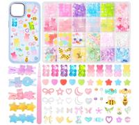 Tatiwoo Junk Case Charms Kit, Gummy Bear Junk Phone Cases Charm kit with Big Charms, Mixed Candy Lollipop Bears Bees Bow Pearls Flatback Resin Charm for DIY Craft Making and Ornament Scrapbooking