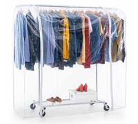 Tatkraft Duncan & Big - Heavy Duty Clothes Rail with Cover & Shoe Rack, Sturdy Clothes Rack with Cover & Shelf, Portable Wardrobe, Adjustable, Quick 1-Minute Assembly, Commercial Clothes Rack
