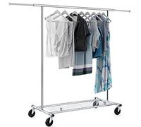 Tatkraft Duncan - Professional Folding Clothes Rail with Removable Shoe Rack on Wheels, Chrome-plated Steel, Holds Up 100 kg, Quick Assembly, Adjustable in length 128-189 cm & height 143-169 cm