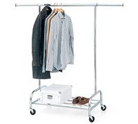 Tatkraft Tiger Extendable Heavy-Duty Clothes Rail Coat Rail with Shelf, Clothes Rail with Industrial Grade Locking Wheels, 100kg Capacity