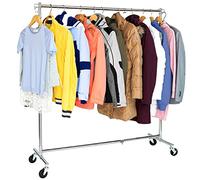 Tatkraft Urban Adjustable Heavy-Duty Clothes Rail with Industrial Grade Locking Wheels, Extendable from 36.6 to 55 inches, 60kg Capacity