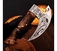 TATLA CRAFT Handmade Viking Pizza Cutter Axe Carbon Steel Slicer Chef Viking Axe with Leather Cover - Premium Pizza Oven Accessories Ulu Rocking Pizza Gifts for Men (Engraved Ash Wood Handle)