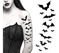Tatodays black vampire flying bats tattoos temporary tattoos spiders ghosts scars women arm halloween realistic temp tatoo waterproof sp halloween tattoo (Bats)